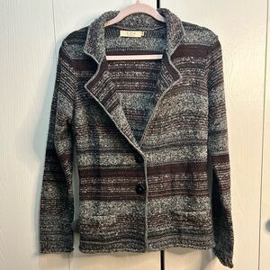 A. IDA Striped Knit Wool Blend Cardigan